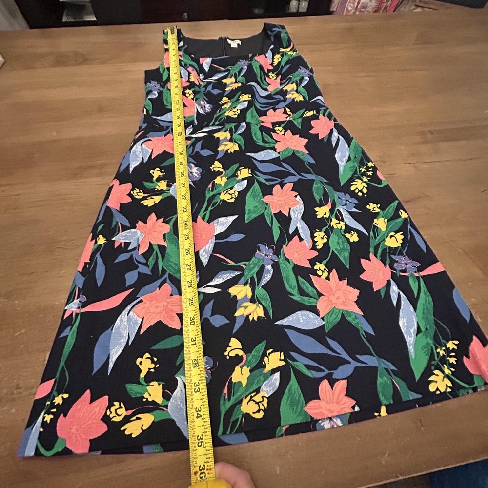 J.Crew Dress Womens 10 Navy Multicolor Floral Fit & Flare Knee Length Sleeveless - Picture 4 of 7